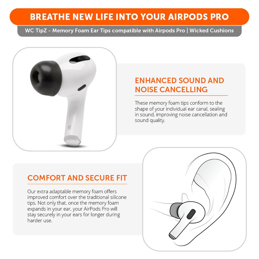 WC TipZ - Memory Foam Ear Tips for Airpods Pro & Airpods Pro 2 ...